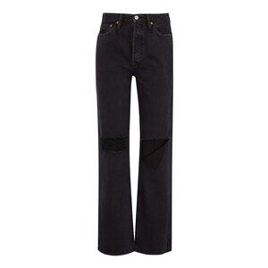 Re/Done Originals High Rise Loose in Washed Black with Rips